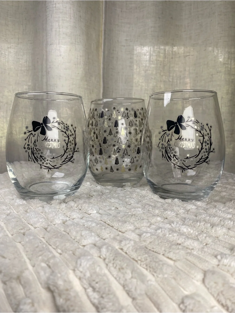 Home Essentials Holiday Stemless Wine Glasses - Set of 3 Christmas